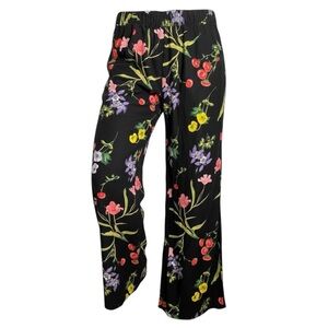 LOFT Black Floral Wide-Leg Pants